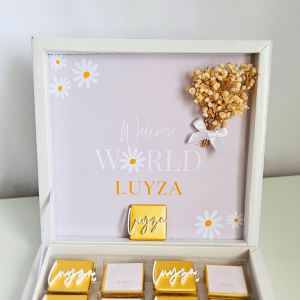 boite de chocolats personnalisée thème marguerite cadeau invité