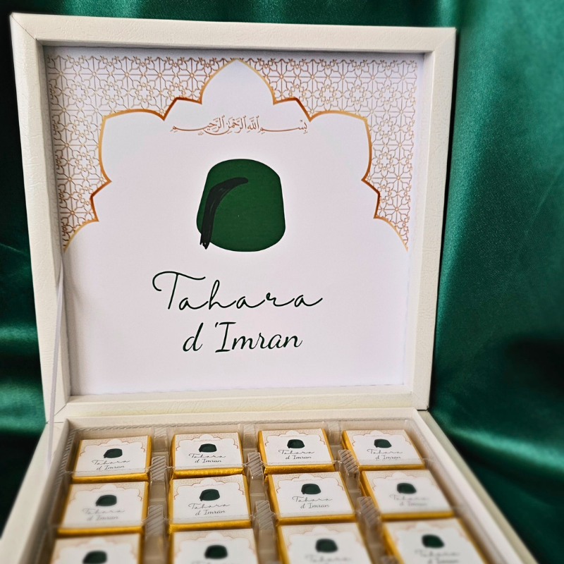 boite de chocolats personnalisée circoncision tarbouche vert Imran