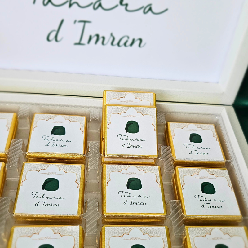 boite de chocolats personnalisée circoncision tarbouche vert Imran