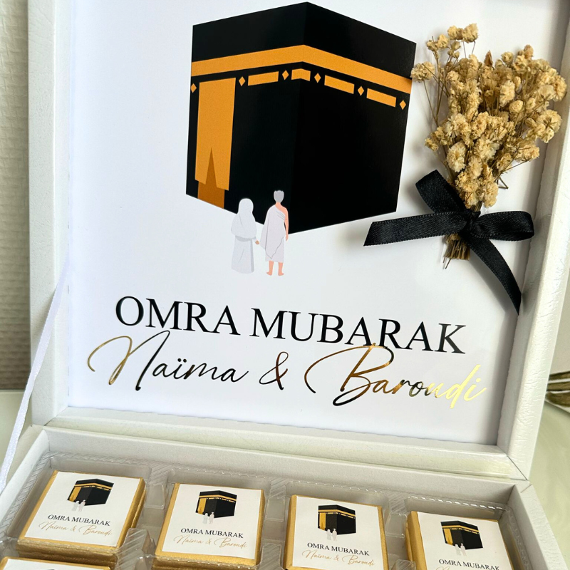 boite de chocolats personnalisée thème omra mubarak cafeau invité